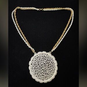 Two-Tone Gold & White Filigree Pendant Necklace